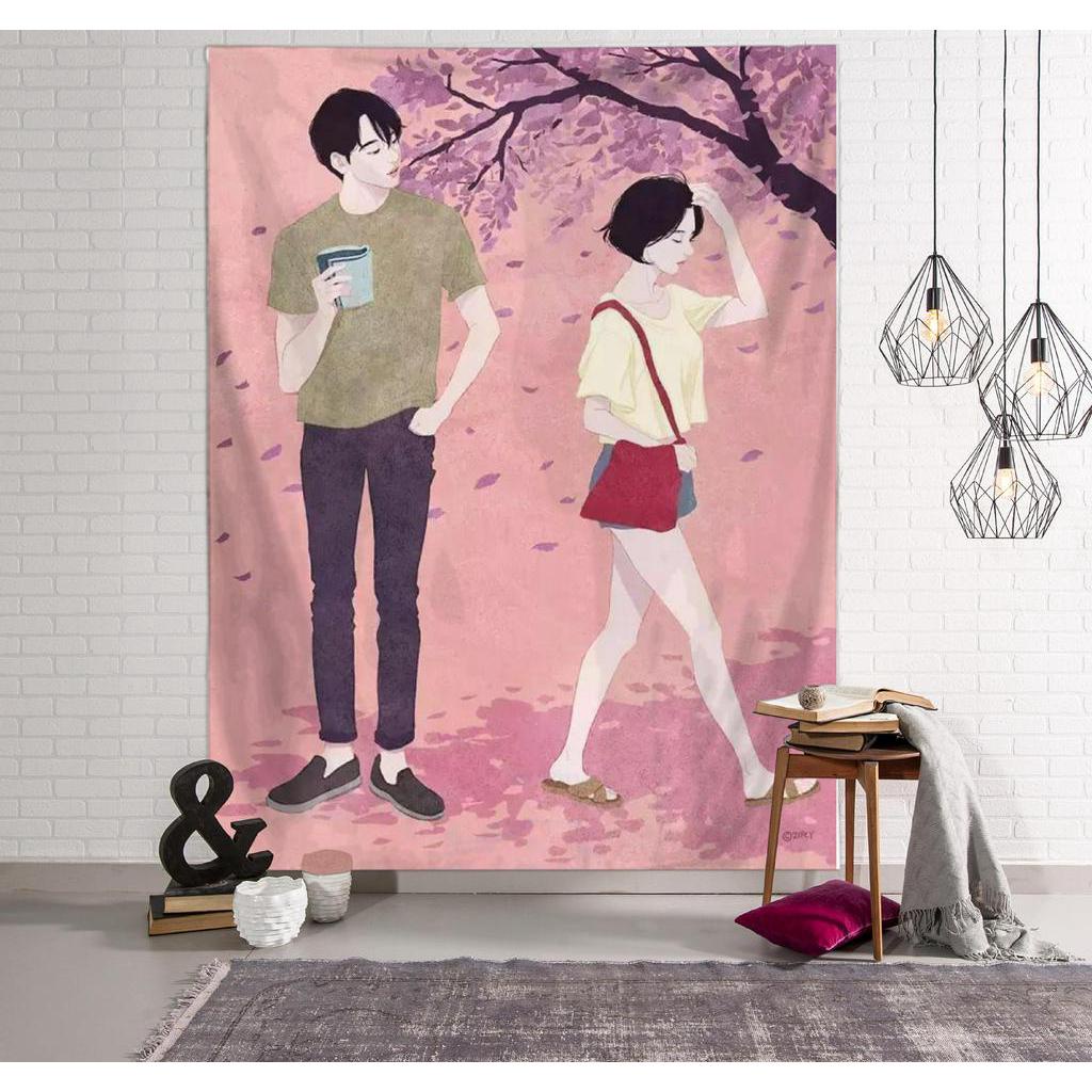 Tấm thảm vải treo tường hình cô gái quyến rũ trang trí nhà lãng mạn