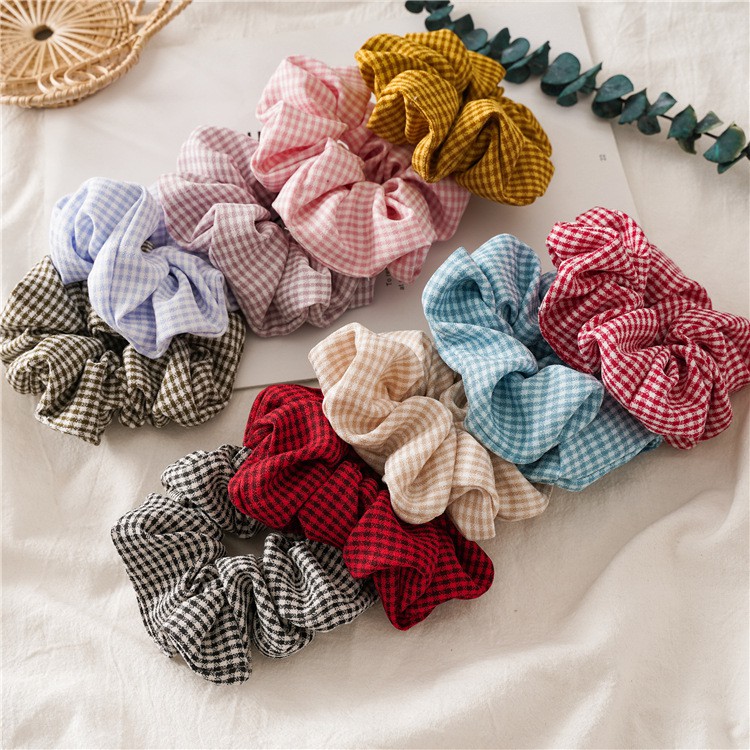 Dây buộc tóc kẻ sọc ca rô nữ tính, xinh xắn - Hot trend Scrunchies