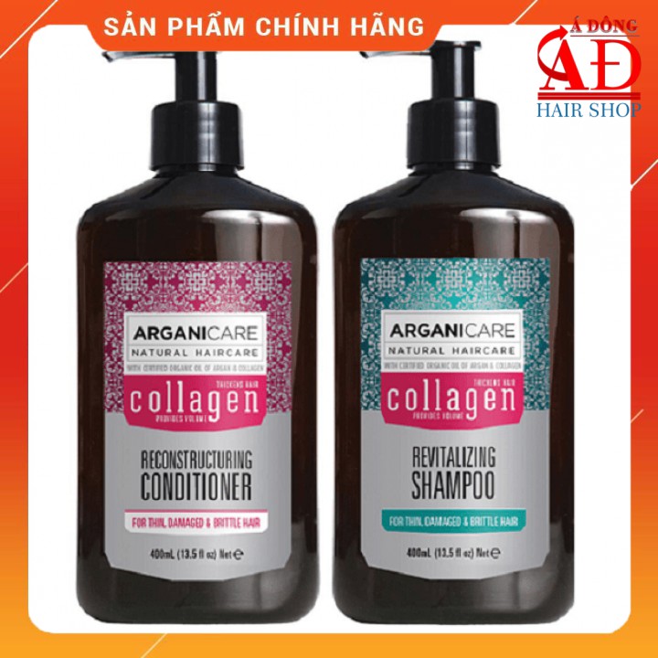 Bộ dầu gội xả cho tóc hư tổn ARGANICARE Collagen Reconstructuring Shampoo & Conditioner For Thin, Damaged 400mlx2