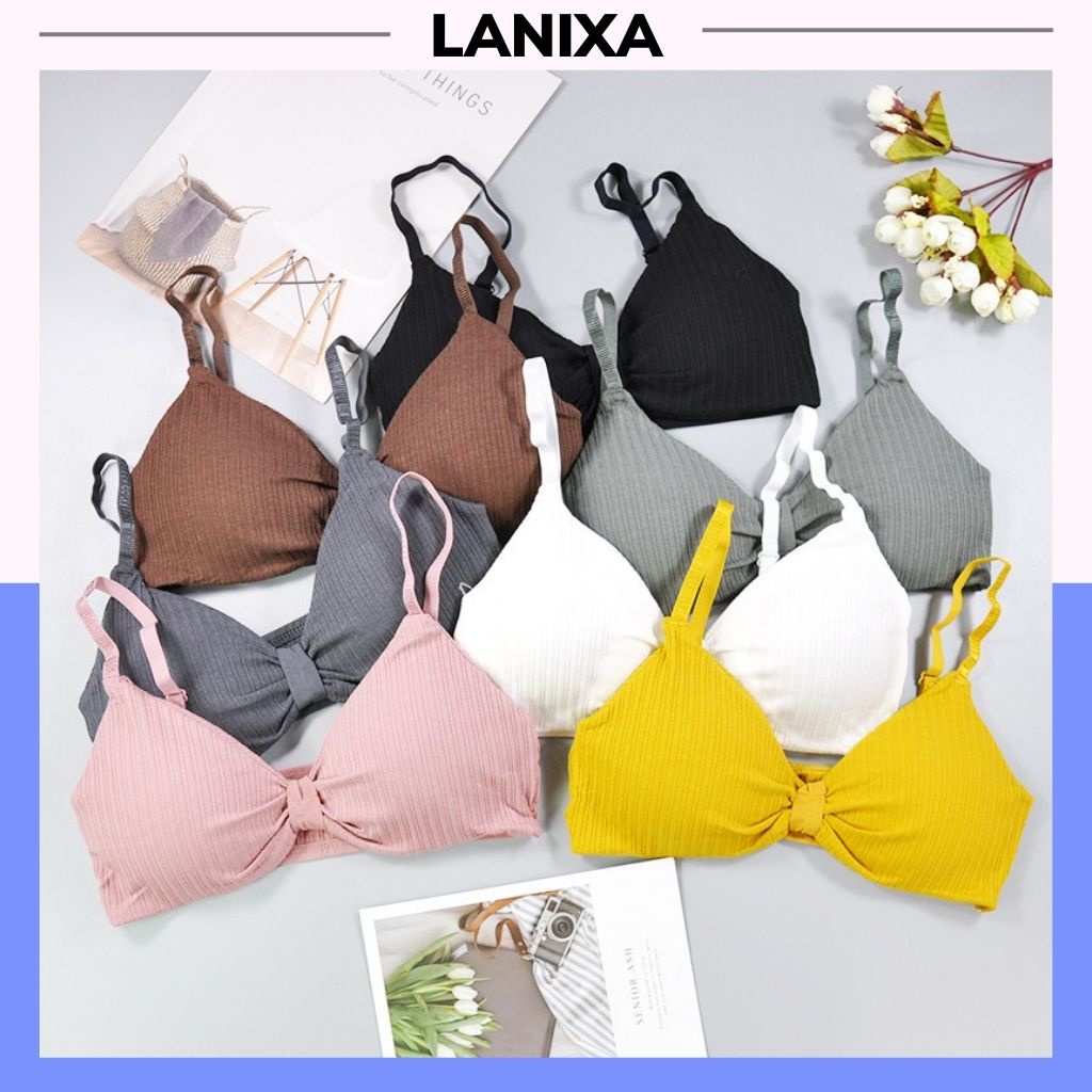 Áo bra nữ 2 dây nơ xinh xắn, Áo lót không gọng đệm mút nâng ngực gợi cảm LANIXA B308