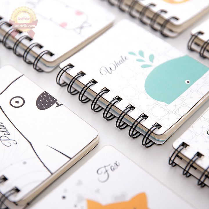 Sổ vẽ ghi chép mini a6 lò xo gáy xoắn 80 trang hình thú cưng cute dễ thương vintage planner