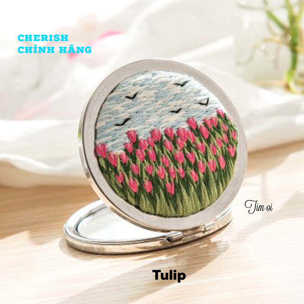 [Sẵn Hoàng Hôn, Thung lũng hoa, Roses, Tulip] Kit thêu tay gương tròn hãng Cherish viền nổi có 7 mẫu ( dùng khung 13cm)