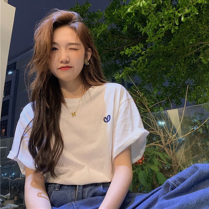 Áo Thun Ngắn Tay Thêu Họa Tiết Đơn Giản Thời Trang Dành Cho Nữ