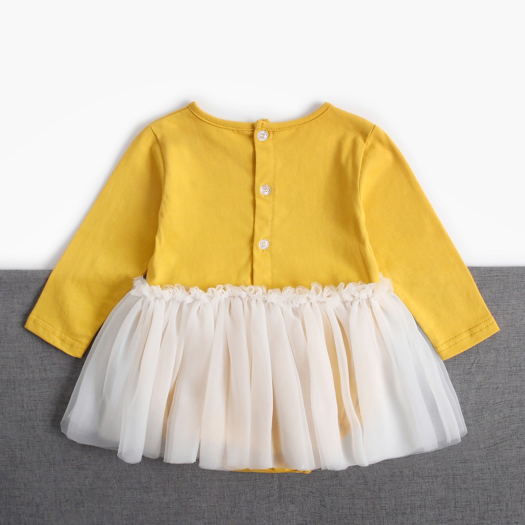 Đầm liền thân Sanlutoz Tay Dài Màu Vàng Cho Bé Gái