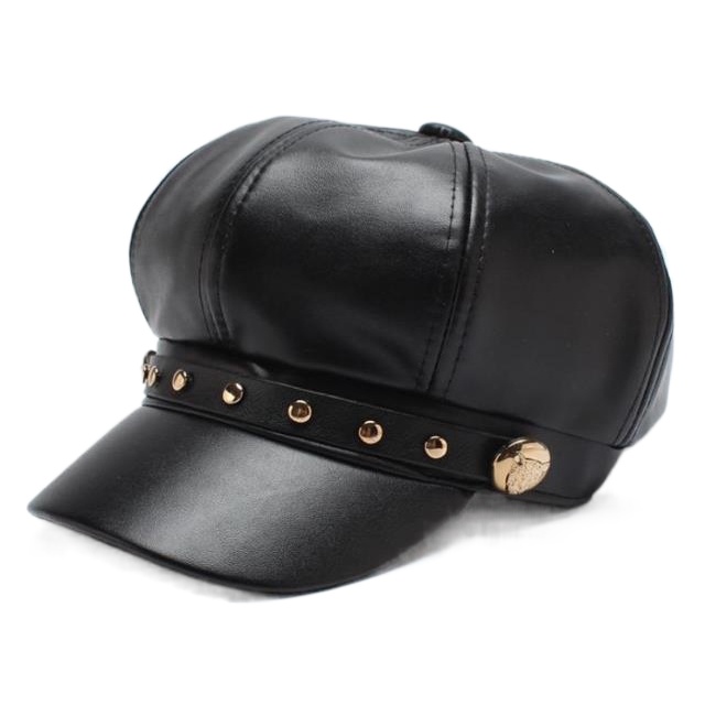Women's and autumn PU leather welding style beret hat