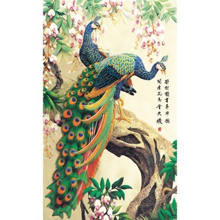 Tranh dán tường VTC Đôi chim công LunaTM-0035 kim sa
