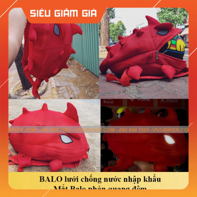 KHO SG- GIÁ KHO - Balo đi phượt, đi học hình Balo khủng long phản quang cao cấp màu đỏ - Túi tắc kè đựng mũ bảo hiểm lư