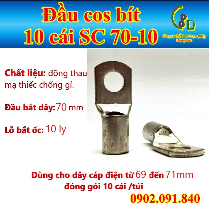 Đầu cos dây điện bít SC 70-10, đầu cốt đồng bấm dây điện 70mm, cosse  nối bình acquy, dây hàn