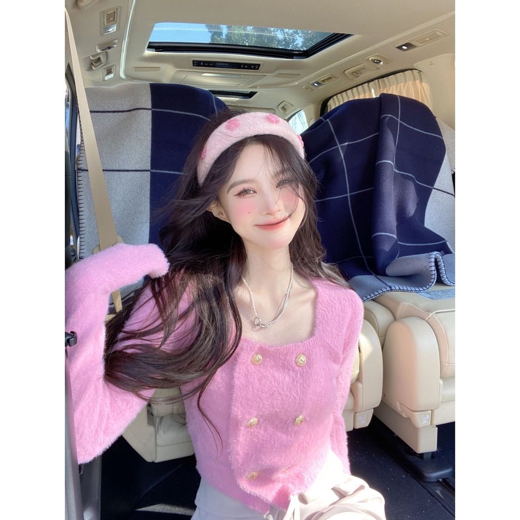 Áo Sweater Dệt Kim Dáng Ôm Ngắn Phong Cách Hàn Quốc Thời Trang Mùa Đông Mới