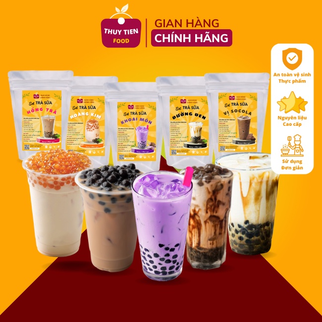 Set nguyên liệu Trà sữa trân châu THUY TIEN FOOD đủ vị  Hồng Trà, Ô Long, Trà Nhài, Socola, Khoai