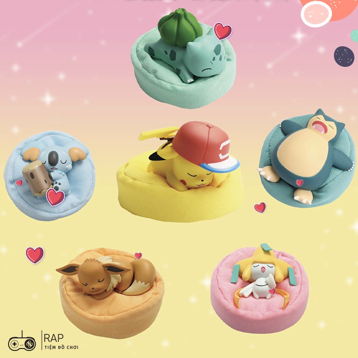 Mô Hình Pokemon Dễ Thương PIkachu Bulbasaur Snorlax Komala Eevee Jirachi Nằm Ngủ Size Mini Hộp Nguyên Seal Rap