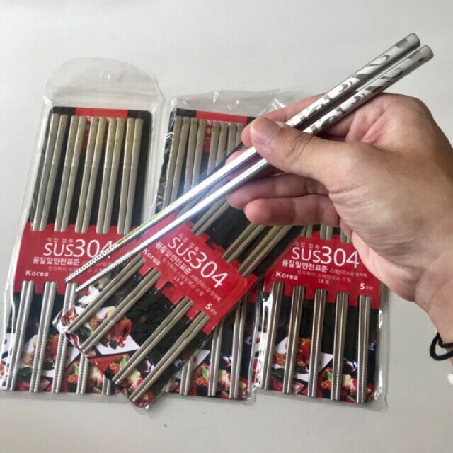 Bộ 5 Đôi Đũa INOX 304 HÀN QUỐC - Hàng CAO CẤP