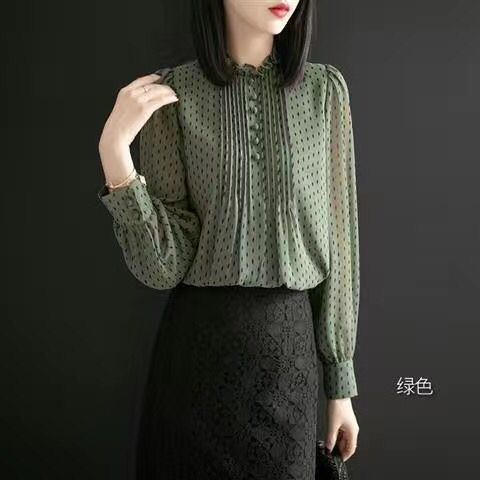 Áo Blouse Phụ Nữ. Áo Sơ Mi chiffon Tay Dài Cổ Cao Phong Cách Phương Tây Thời Trang Cho Nữ