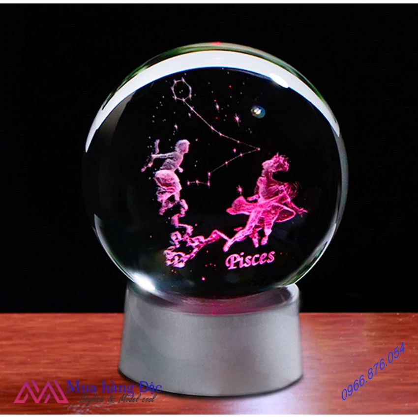 Quà Tặng Sinh Nhật Tháng 3 🎁 🎁 🎁 Quả Cầu Pha Lê 3D LED Cung Song Ngư Pisces