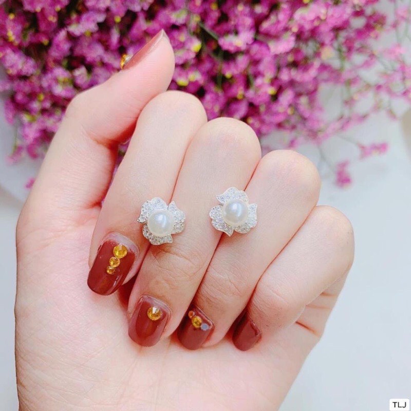Bông tai nữ bạc ta đính trai nhỏ xinh - Kho sỉ bạc Nhất Linh