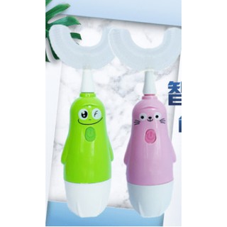 Bàn chải đánh răng trẻ em hình chữ U (SONIC) - Kiểu dáng HOẠT HÌNH 3 chế độ rung sử dụng Pin AAA chải sạch 360 độ
