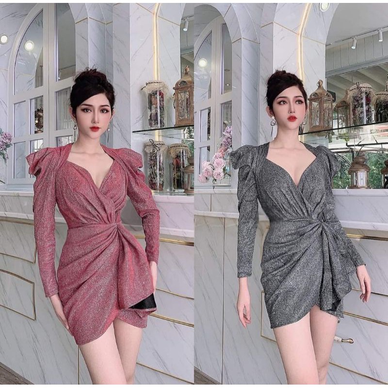 [Rẻ Vô Địch] VÁY BODY NHŨ KIM TUYẾN DỰ TIỆC ( SIZE S-M-L-XL) EO XẾP BÈO KIỂU HÀNG THIẾT KẾ