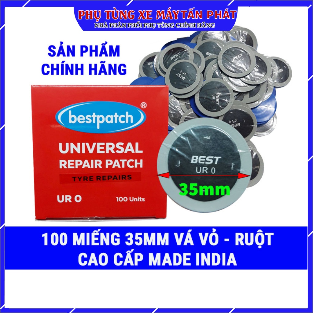 Hộp 100 miếng Tròn 35mm Vá Vỏ - Ruột Xe Đạp Xe Máy Ô Tô Chính Hãng Bestpatch Made INDIA