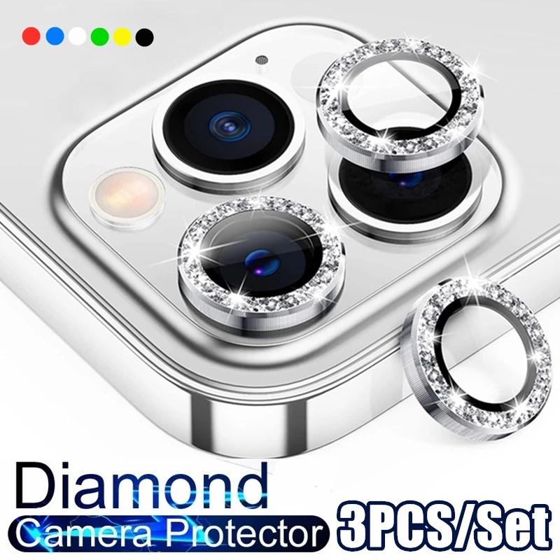 1 Bộ / 3 Vòng Kim Loại Kính Cường Lực HD Bảo Vệ Ống Kính Máy Ảnh Cho iPhone 15/14 Pro Max /13Pro Max12 11Pro Max 12