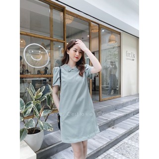 Váy xanh mint chất thô hàn cổ đính đá