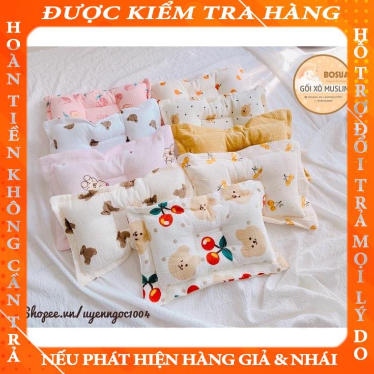 GỐI XÔ HÀN QUỐC CHỐNG BẸP ĐẦU CHO BÉ - Vải xô Muslin cao cấp inhung