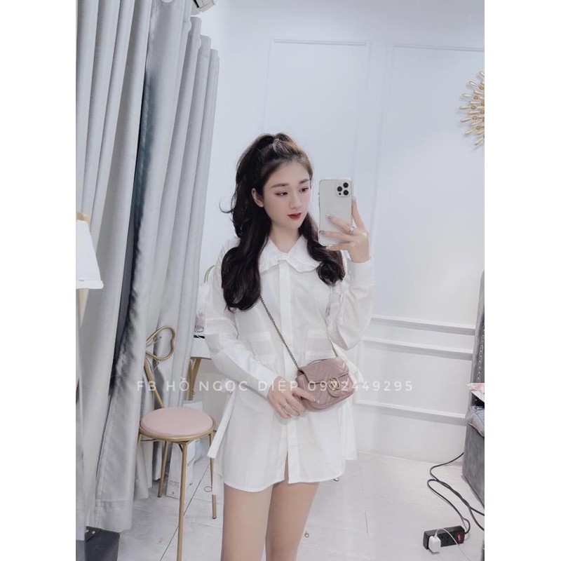 ⚡️Bán sỉ⚡️ Áo sơmi trắng dáng dài thắt nơ