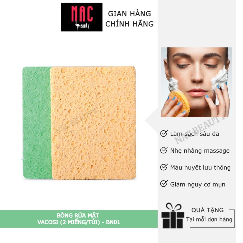 Bông Rửa Mặt Vacosi (2 Miếng/Túi) - BN01
