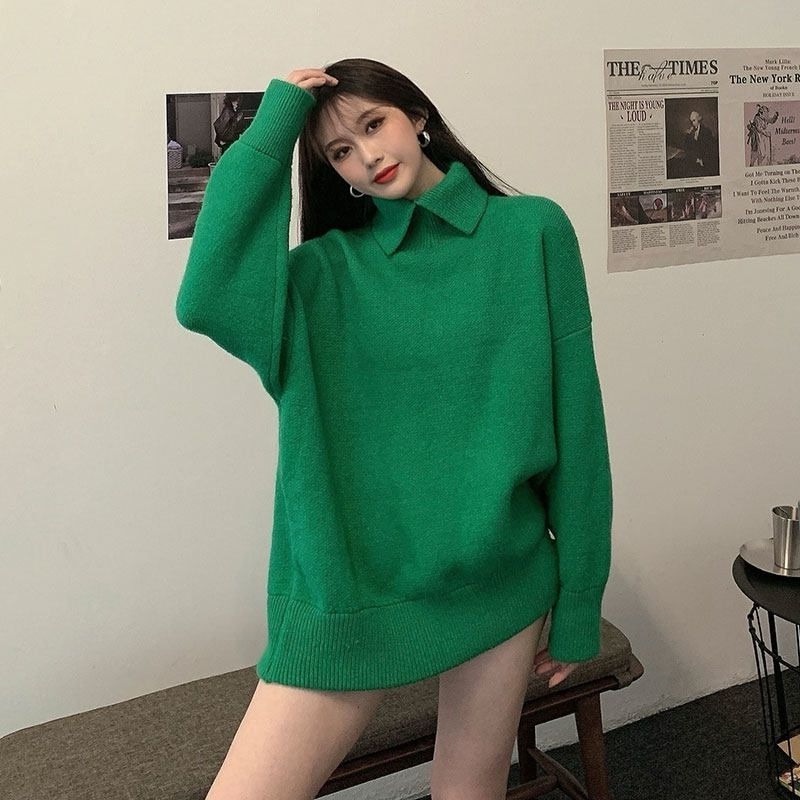 Áo len dày cổ cao dáng rộng thiết kế mới thời trang thu đông cho nữ