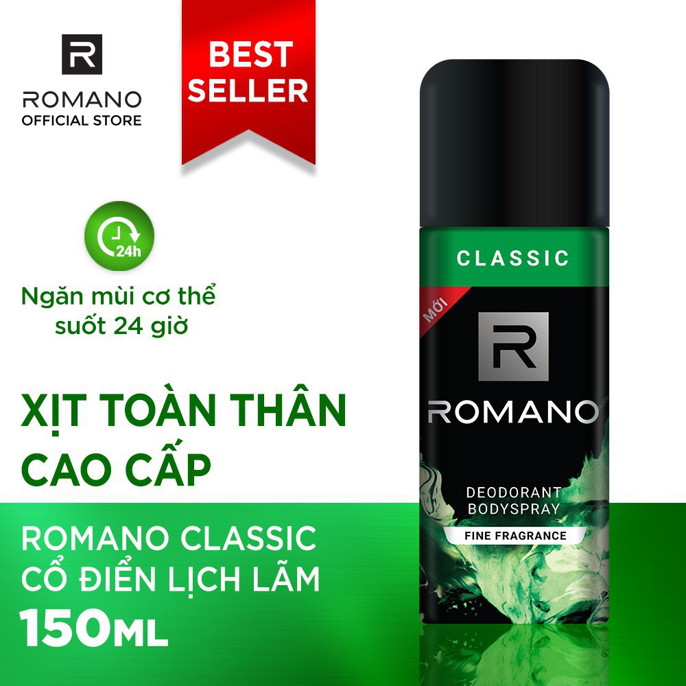 [Romano] Hộp Quà Romano Classic: 3 Nước Hoa Bỏ Túi 18Ml/Chai + Xịt Toàn Thân 150Ml + Lăn 50Ml - Tặng Kèm Áo Thun.