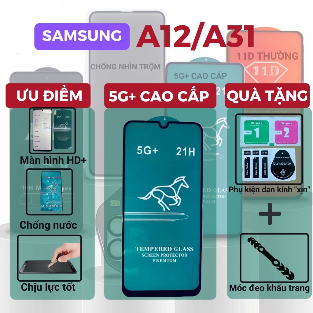 Kính cường lực Samsung A12/ A31 Full màn hình cao cấp Quà Tặng  Lướt siêu mượt Độ trong suốt cao Rõ nét - Độ cứng 21H