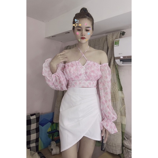 Set hoa dây chân váy trắng