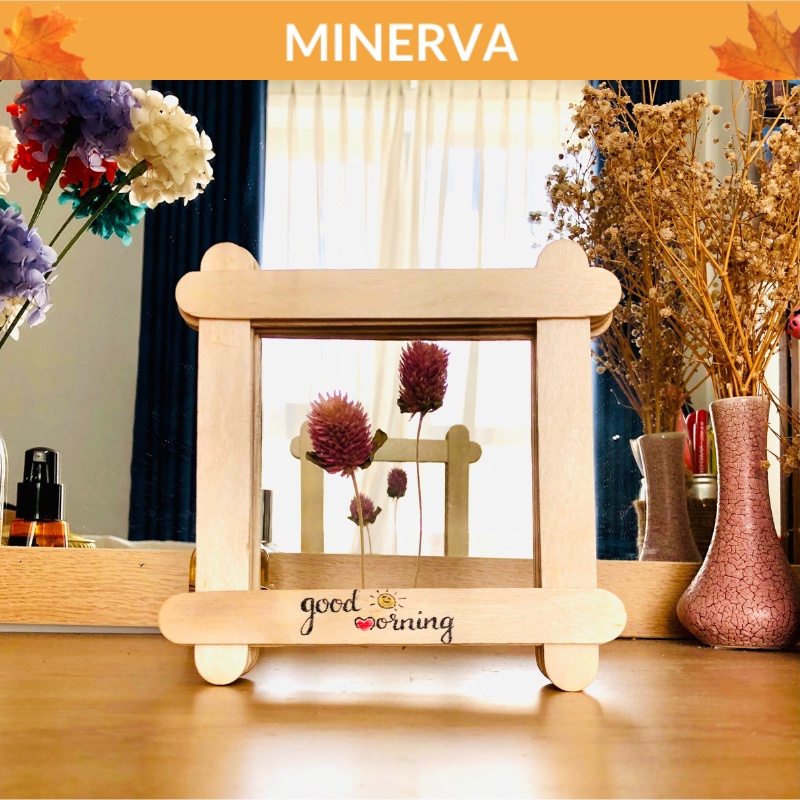 Khung tranh gỗ hoa khô MINERVA DIY trang trí để bàn làm việc , quà tặng thủ công