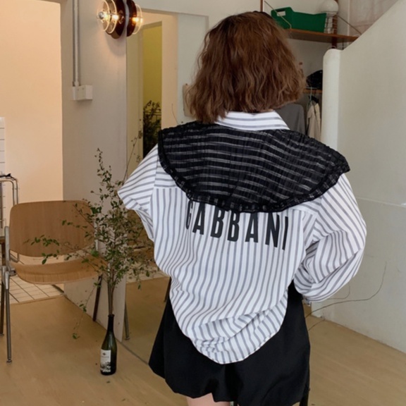 ZHELIHANGFEI Áo Sơ Mi Tay Dài Kẻ Sọc Cổ Búp Bê Kèm Khăn Choàng Cổ Dễ Phối Đồ