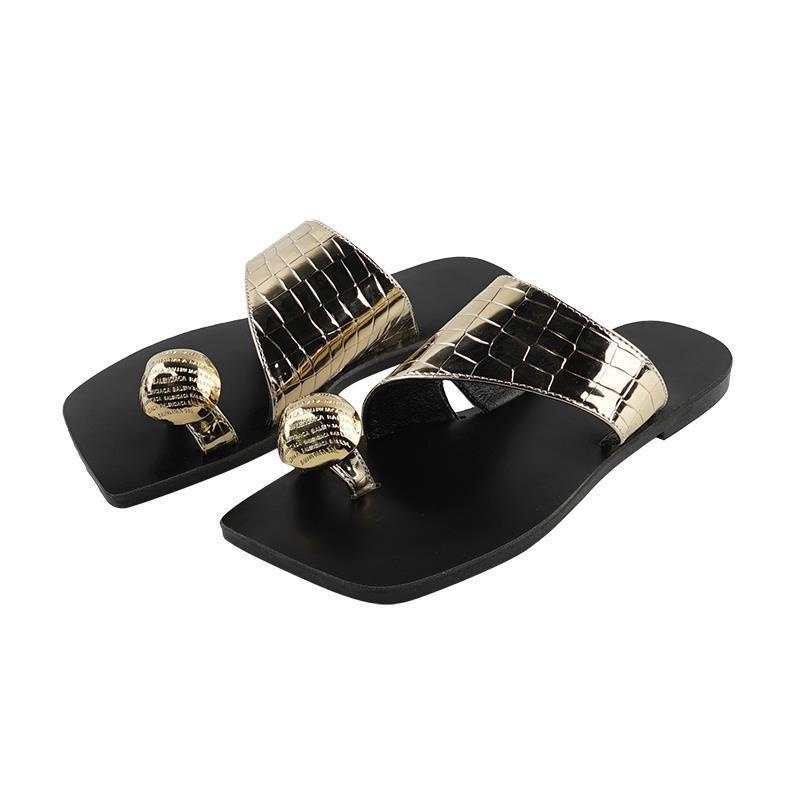 Boccalook Giày Sandal Đế Phẳng Mũi Vuông Khóa Kim Loại Cá Tính Cho Nữ