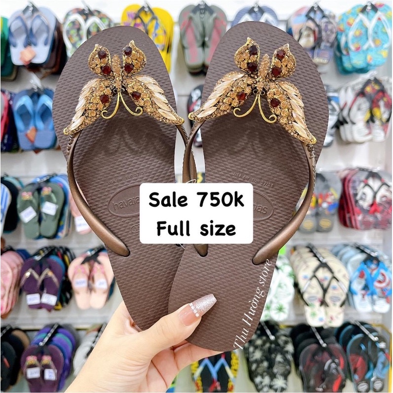 Dép Nữ Slim Đính Bươm' Chúa Hạt Nâu