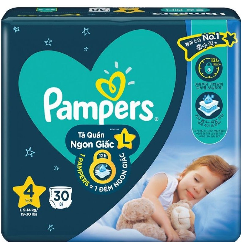 Tã quần Pampers ngon giấc đủ size L30/XL26/XXL22