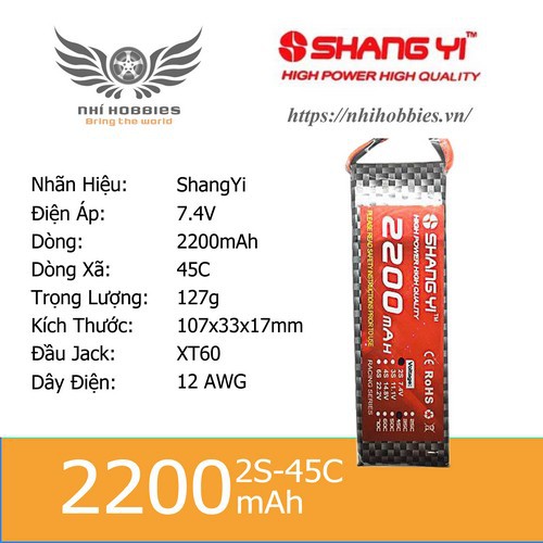 Pin Lipo ShangYi 7.4v 2s 2200mAh 45C
