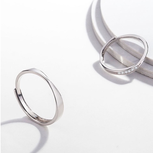 Nhẫn Đôi Nam nữ Cặp đôi Nhẫn Cặp Cổ điển Mobius Đơn giản Mạ bạc 925 Quà tặng Không phai màu NH-210