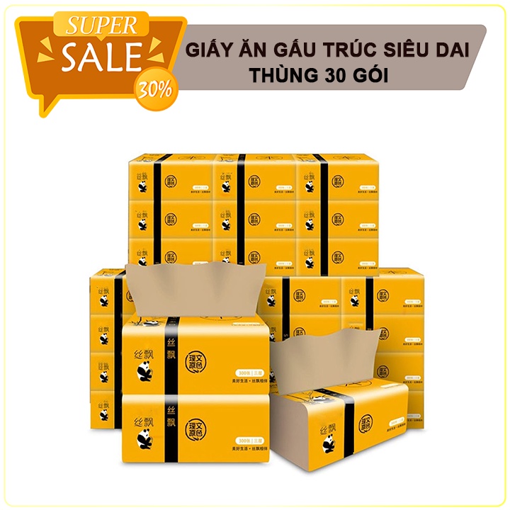 [1 Thùng 30 Gói] Giấy ăn SiPao Gấu Trúc, hàng nội địa cao cấp siêu dai, Có bán sỉ (Inb)