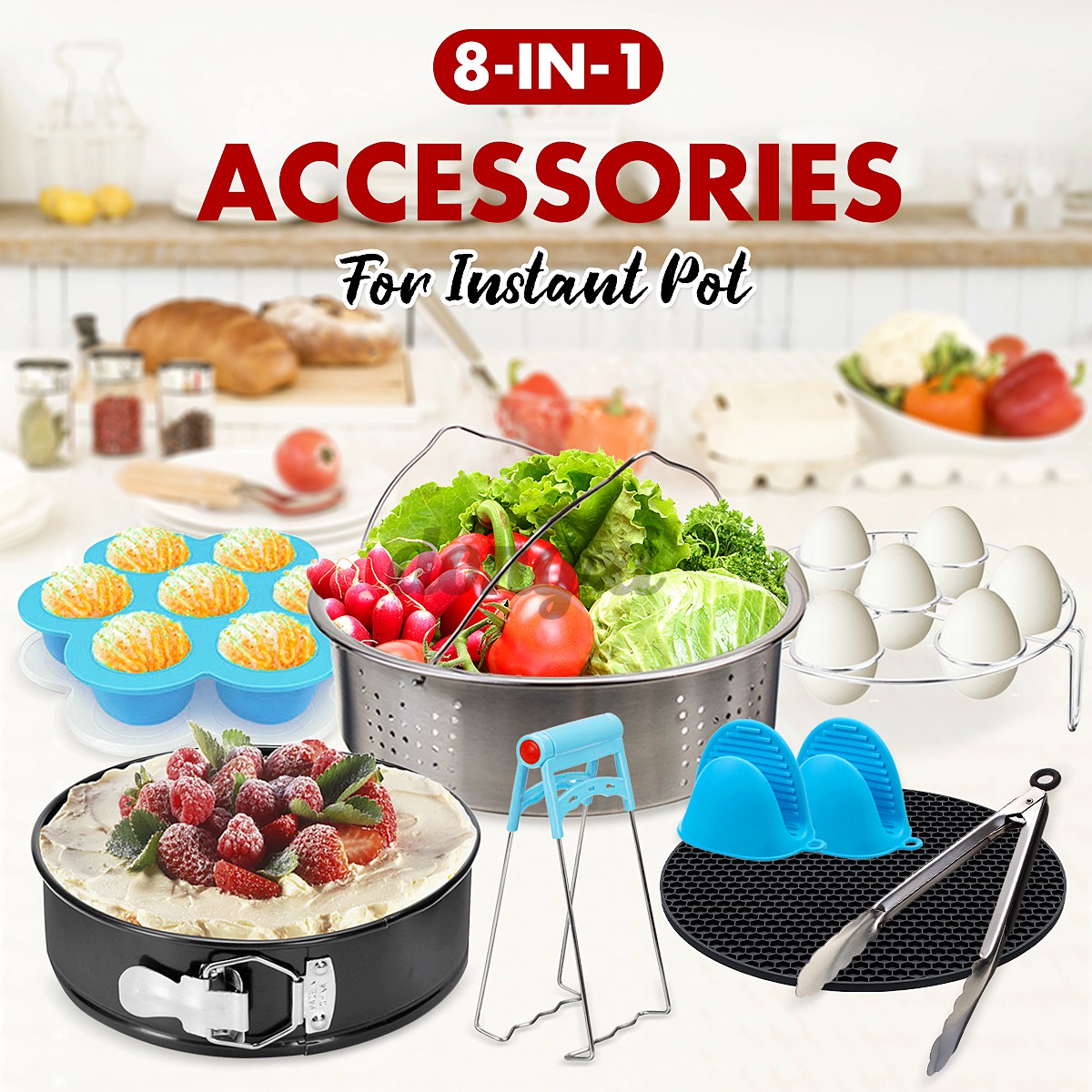 For Instant Pot 8Pcs Accessories Non-stick Springform Pan Steamer Basket Glove