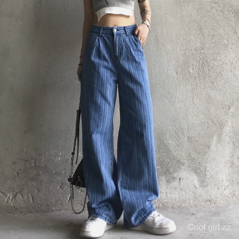 Quần Jeans Dài Ống Rộng Kẻ Sọc Thời Trang Hàn Quốc Cho Nam