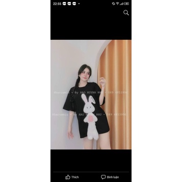 Áo phông thỏ thêu hình lớn