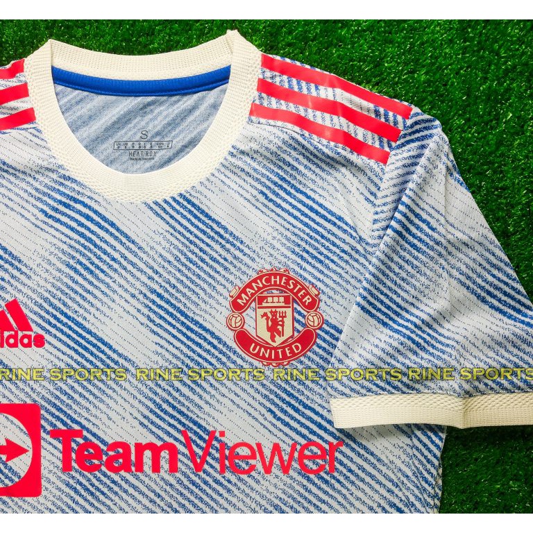 Hàng Thailand Bộ áo bóng đá MU- Manchester United trắng xanh sân khách Superbodyfix Thailand 2021-2022 Giống thi đấu