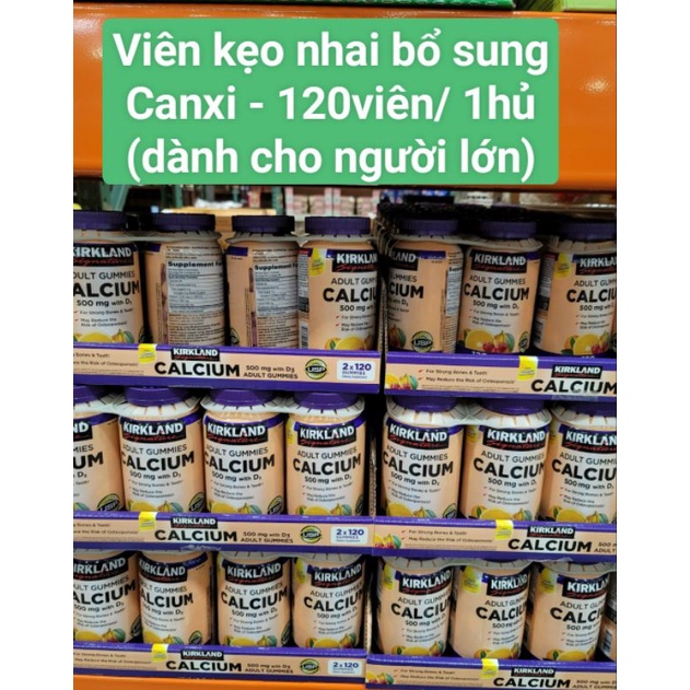 Kẹo dẻo nhai bổ sung Canxi cho người lớn - Kirland Calcium 500mg with D3 Adult Gummies 120v