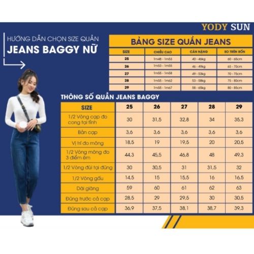 Quần jean skinny lưng cao nữ Yody, baggy cạp cao, vải bò co giãn ống côn QJN3076