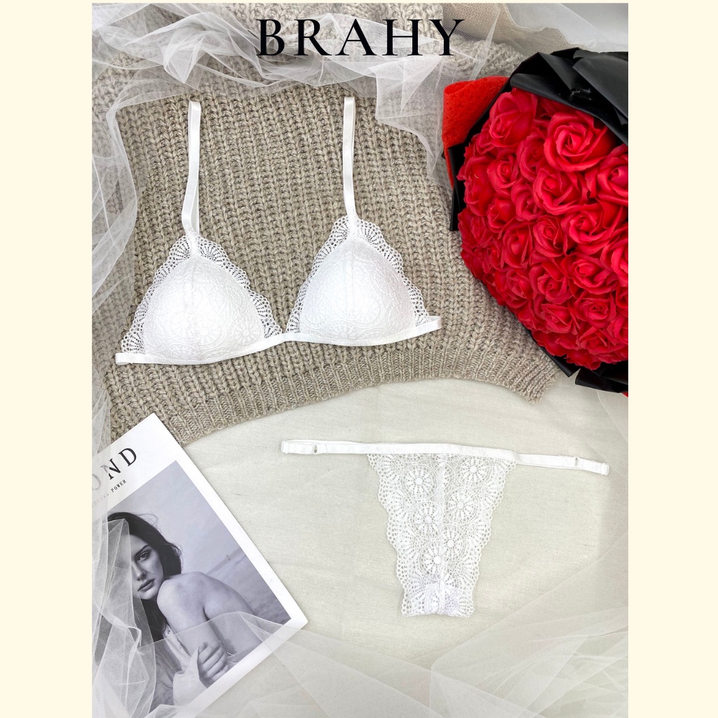 Bộ đồ lót nữ ren sexy trắng đơn giản có mút hàng thiết kế siêu cấp BRAHY một 023