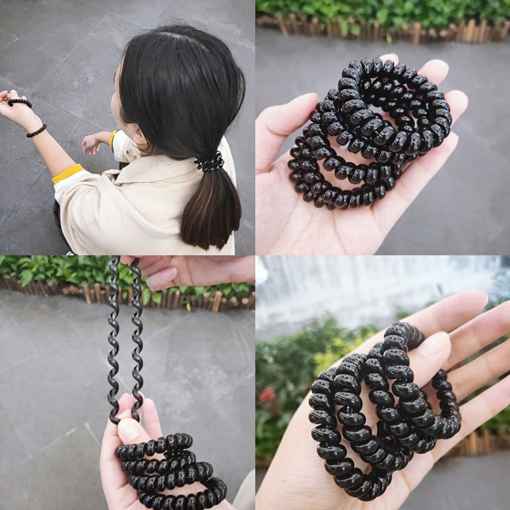 Buộc tóc lò xo lớn, cột tóc lò xo màu đen thời trang