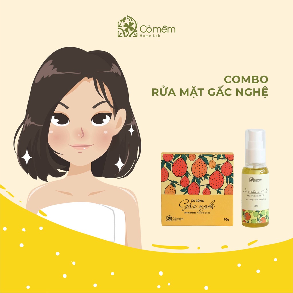 Xà bông Rửa Mặt Thiên Nhiên Gấc Nghệ Giảm Thâm Mụn Làm Sáng Da Cỏ Mềm 90gr