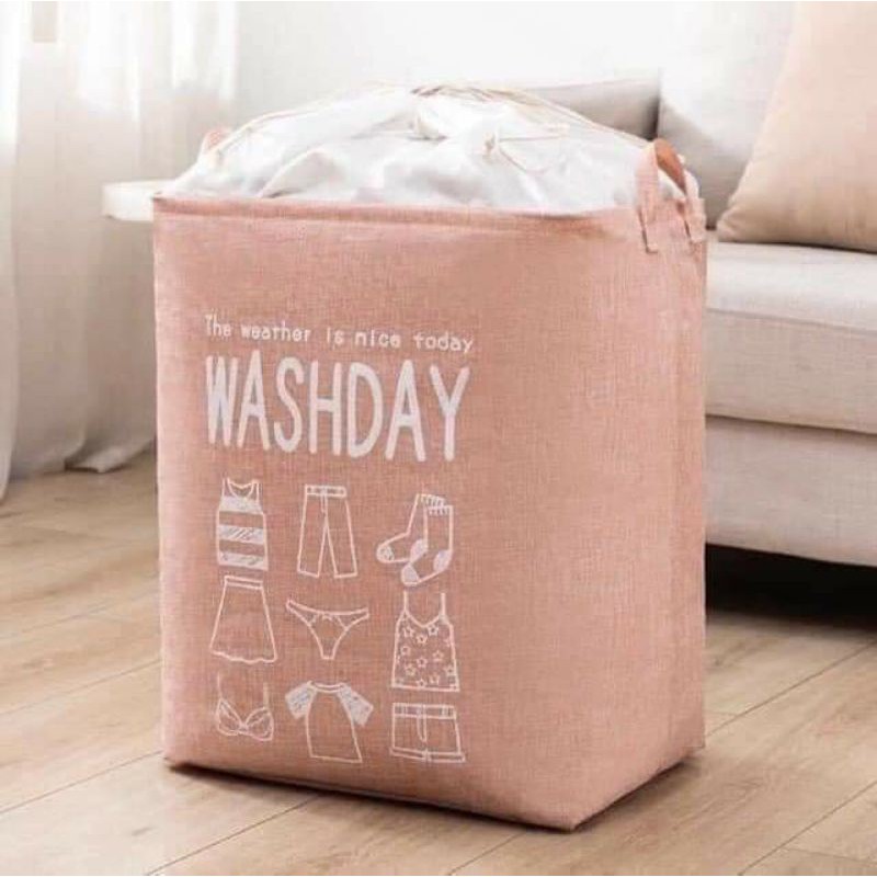 [BÁN LỖ] Giỏ đựng quần áo bằng vải cỡ lớn, túi đựng chăn màn đa năng washday có thể gấp gọn vintage xinh xắn