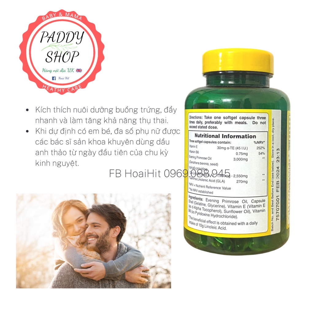 Tinh dầu hoa anh thảo Natural Evening Primrose Oil 1000mg HOLLAND & BARRETT 120 Anh Quốc